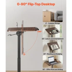 VEVOR Standing Desk, Adjustable Height Mobile Stand Up Desk with Tilting Desktop, 25.6 x 19 in Small Computer Sit Stand Rolling Workstation with 4 Casters, 33 lbs Capacity, Ideal for Home Office