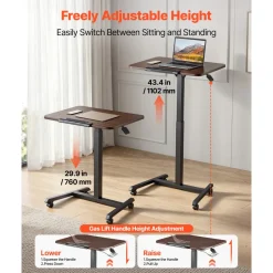 VEVOR Standing Desk, Adjustable Height Mobile Stand Up Desk with Tilting Desktop, 25.6 x 19 in Small Computer Sit Stand Rolling Workstation with 4 Casters, 33 lbs Capacity, Ideal for Home Office