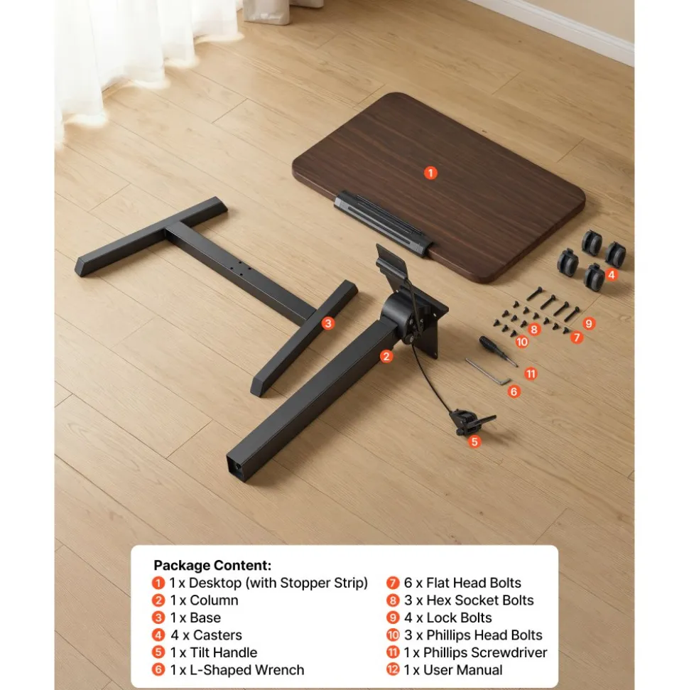 VEVOR Standing Desk, Adjustable Height Mobile Stand Up Desk with Tilting Desktop, 25.6 x 19 in Small Computer Sit Stand Rolling Workstation with 4 Casters, 33 lbs Capacity, Ideal for Home Office