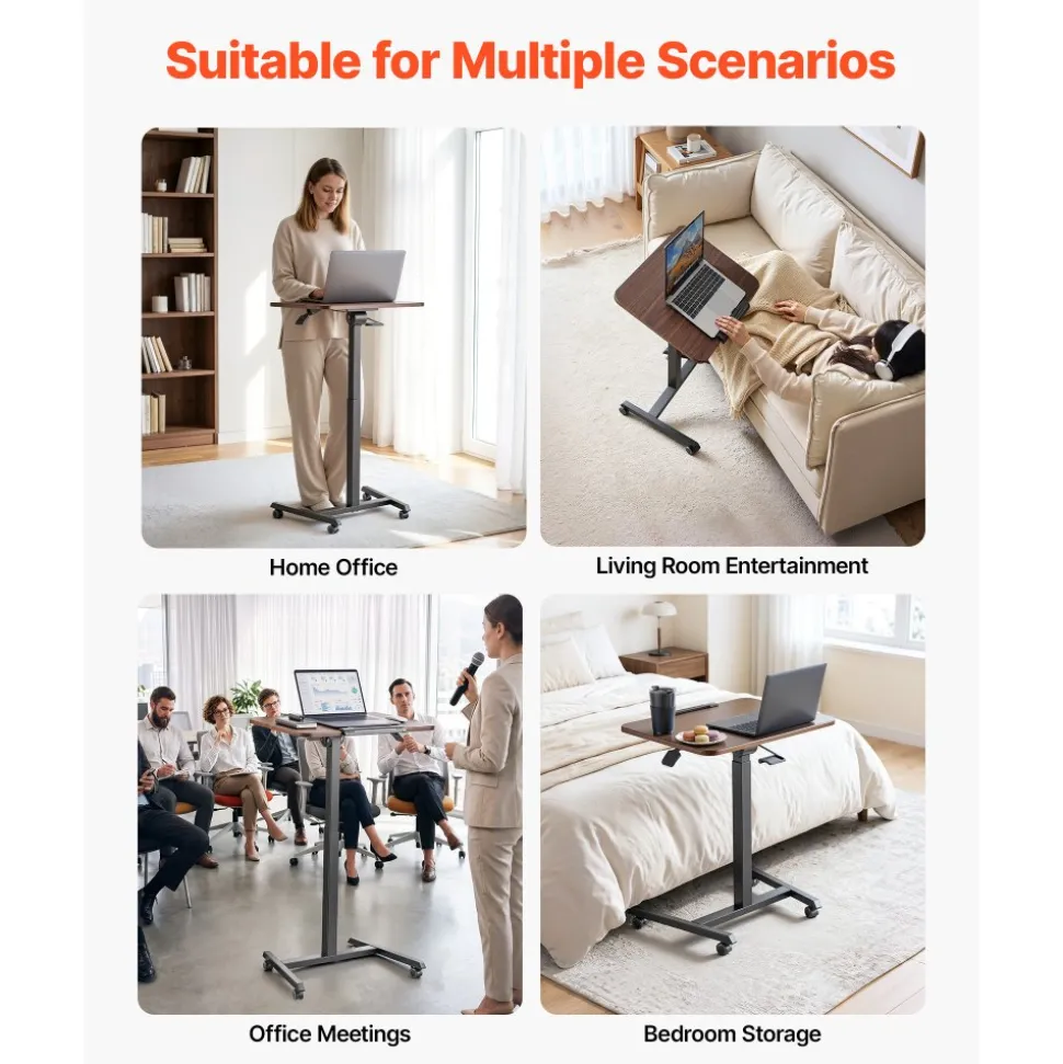 VEVOR Standing Desk, Adjustable Height Mobile Stand Up Desk with Tilting Desktop, 25.6 x 19 in Small Computer Sit Stand Rolling Workstation with 4 Casters, 33 lbs Capacity, Ideal for Home Office