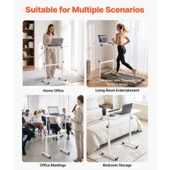 VEVOR Standing Desk, Adjustable Height Mobile Stand Up Desk 360° Tilting Desktop, 32 x 16 in Small Computer Sit Stand Rolling Workstation w/ Hook, Lockable Casters, 55.1 lbs Capacity for Home Office