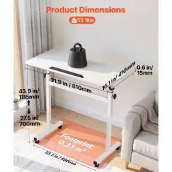 VEVOR Standing Desk, Adjustable Height Mobile Stand Up Desk 360° Tilting Desktop, 32 x 16 in Small Computer Sit Stand Rolling Workstation w/ Hook, Lockable Casters, 55.1 lbs Capacity for Home Office