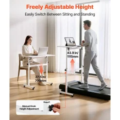 VEVOR Standing Desk, Adjustable Height Mobile Stand Up Desk 360° Tilting Desktop, 32 x 16 in Small Computer Sit Stand Rolling Workstation w/ Hook, Lockable Casters, 55.1 lbs Capacity for Home Office