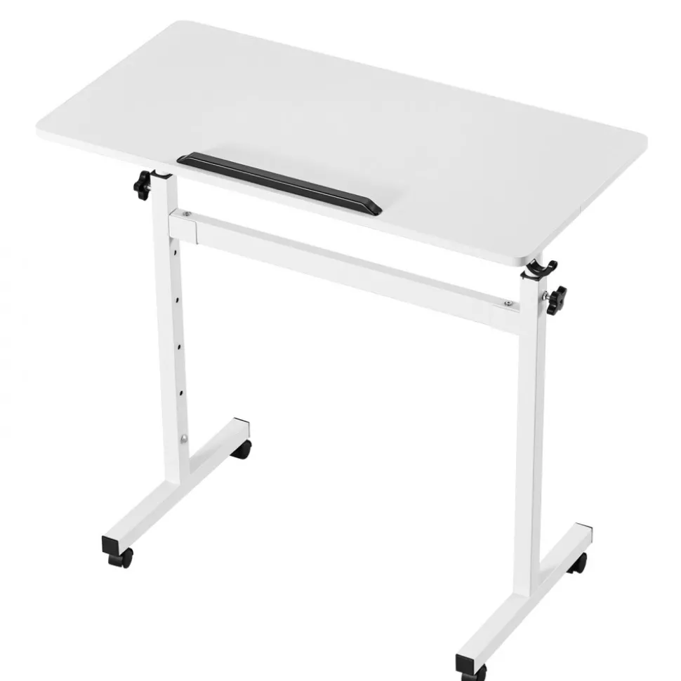 VEVOR Standing Desk, Adjustable Height Mobile Stand Up Desk 360° Tilting Desktop, 32 x 16 in Small Computer Sit Stand Rolling Workstation w/ Hook, Lockable Casters, 55.1 lbs Capacity for Home Office