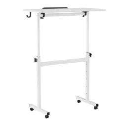 VEVOR Standing Desk, Adjustable Height Mobile Stand Up Desk 360° Tilting Desktop, 32 x 16 in Small Computer Sit Stand Rolling Workstation w/ Hook, Lockable Casters, 55.1 lbs Capacity for Home Office