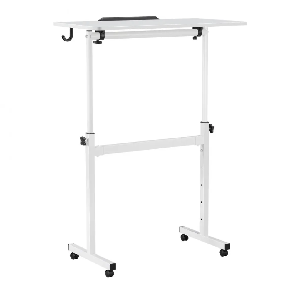 VEVOR Standing Desk, Adjustable Height Mobile Stand Up Desk 360° Tilting Desktop, 32 x 16 in Small Computer Sit Stand Rolling Workstation w/ Hook, Lockable Casters, 55.1 lbs Capacity for Home Office