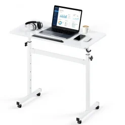 VEVOR Standing Desk, Adjustable Height Mobile Stand Up Desk 360° Tilting Desktop, 32 x 16 in Small Computer Sit Stand Rolling Workstation w/ Hook, Lockable Casters, 55.1 lbs Capacity for Home Office