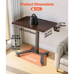 VEVOR Standing Desk, Adjustable Height Mobile Stand Up Desk w/ Casters, 28.2 x 20.5 in Small Computer Sit Stand Rolling Workstation w/ Hook, 33 lbs Capacity, Foot Pedal Pneumatic Lift for Home Office