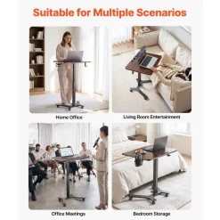 VEVOR Standing Desk, Adjustable Height Mobile Stand Up Desk w/ Casters, 28.2 x 20.5 in Small Computer Sit Stand Rolling Workstation w/ Hook, 33 lbs Capacity, Foot Pedal Pneumatic Lift for Home Office
