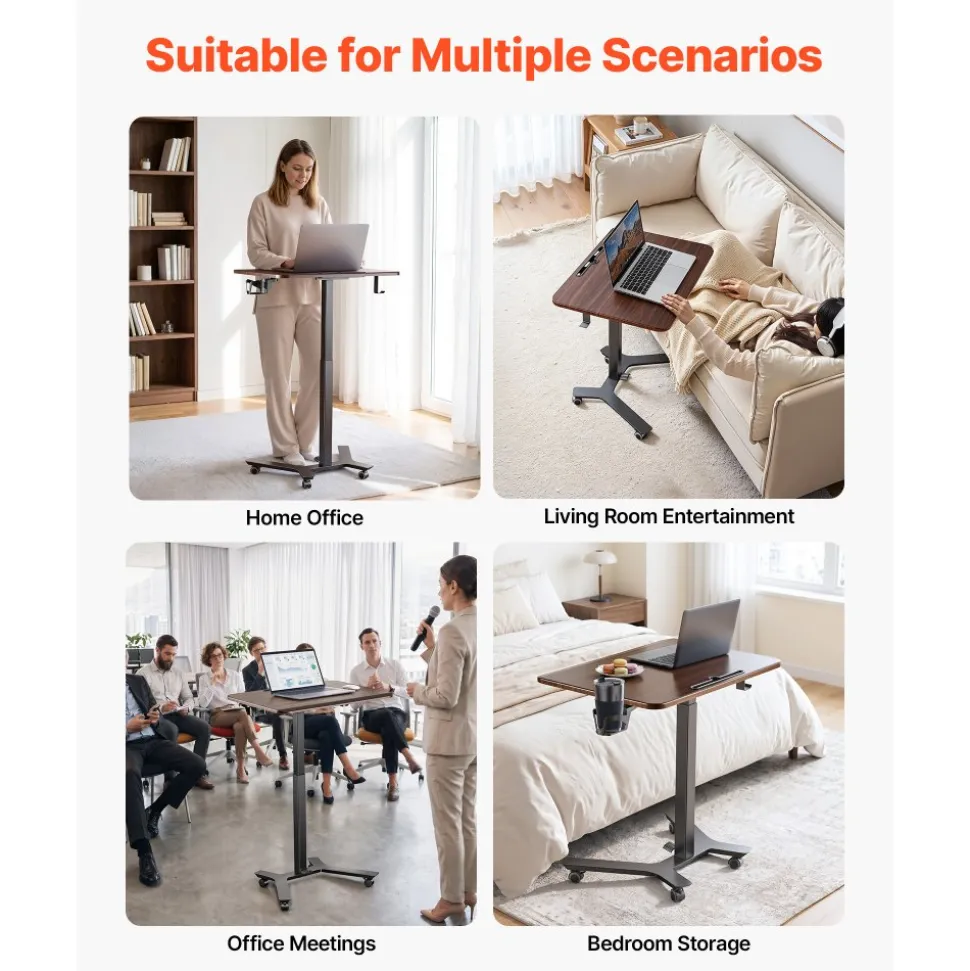 VEVOR Standing Desk, Adjustable Height Mobile Stand Up Desk w/ Casters, 28.2 x 20.5 in Small Computer Sit Stand Rolling Workstation w/ Hook, 33 lbs Capacity, Foot Pedal Pneumatic Lift for Home Office