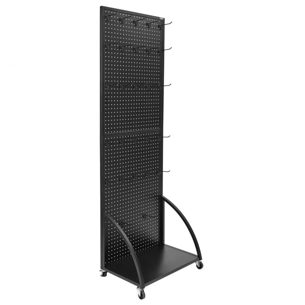 VEVOR Standing Pegboard Display with Base Plate, 23.7 x 66 in Pegboard Display Stand with Casters and 30 Hooks, Thickened Cold-Rolled Steel Peg Board Panel for Retail Store and Jewelry Shop, Black