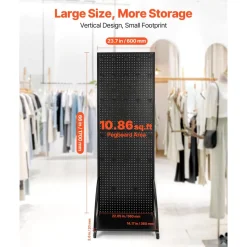 VEVOR Standing Pegboard Display with Base Plate, 23.7 x 66 in Pegboard Display Stand with Casters and 30 Hooks, Thickened Cold-Rolled Steel Peg Board Panel for Retail Store and Jewelry Shop, Black