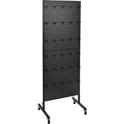 VEVOR Standing Pegboard Display, 23.6 x 63 in Pegboard Display Stand with Swivel Casters and 30 Hooks, Thickened Cold-Rolled Steel Peg Board Panel for Grocery, Retail Store and Jewelry Shop, Black