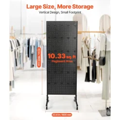 VEVOR Standing Pegboard Display, 23.6 x 63 in Pegboard Display Stand with Swivel Casters and 30 Hooks, Thickened Cold-Rolled Steel Peg Board Panel for Grocery, Retail Store and Jewelry Shop, Black