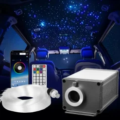 VEVOR Starlight Headliner Kit, 550 pcs 0.03 in 9.8 ft, 16W Twinkle Fiber Optic Star Ceiling Lights for Car, Bluetooth APP, Remote Control, Sound Activated, RGBW Light Engine, for Home Bed Room Decor
