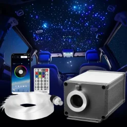 VEVOR Starlight Headliner Kit, 450 pcs 0.03 in 9.8 ft, 16W Twinkle Fiber Optic Star Ceiling Lights for Car, Bluetooth APP, Remote Control, Sound Activated, RGBW Light Engine, for Home Bed Room Decor