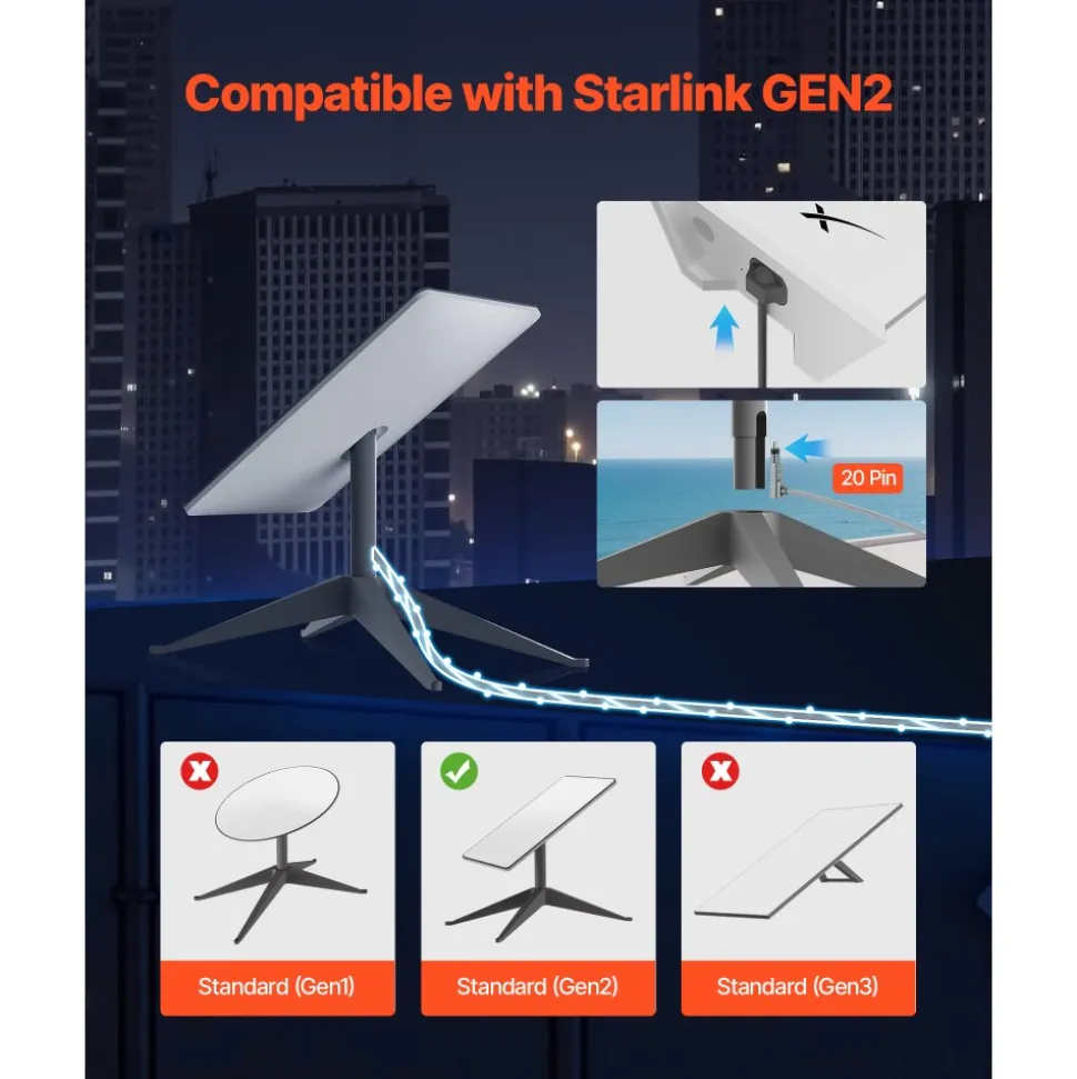 VEVOR Starlink Gen 2 Cable, 75 FT, 24 AWG Copper Core, Durable Extension Cable for Standard Generation 2, Compatible with Starlink Rectangular Satellite V2, Flexible Wiring for RV, Backyard or Camping