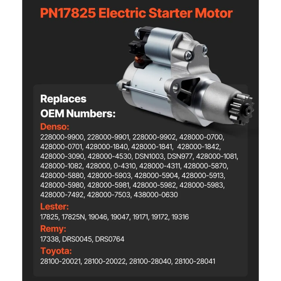 VEVOR Starter 17922, Starter Motor Replacement Compatible with BMW 1 Series M 3.0L L6 2011, 128i 3.0L L6 2008-2011, 325i/325xi 3.0L L6 2006, 335xi 3.0L L6 2007-2008, OEM 428000-1760 410-24145 LRS02298