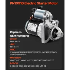 VEVOR Starter 10910, Starter Motor Replacement Compatible with Cadillac Escalade V8 6.2L 2015-2017, Chevrolet Express 2500 V6 4.3L 2018-2020, GMC V6 4.3L 2018-2022, OEM 410-48340 12645040 M000T24072