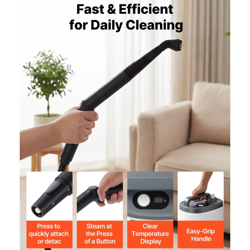 VEVOR Steam Cleaner, 51 oz Tank, Steamer for Cleaning with 19 Accessories, Extended Power Cord and Hose, Portable Handle, Fast Heating, Powerful Canister Steam Cleaner for Home, Car Detailing, Floors