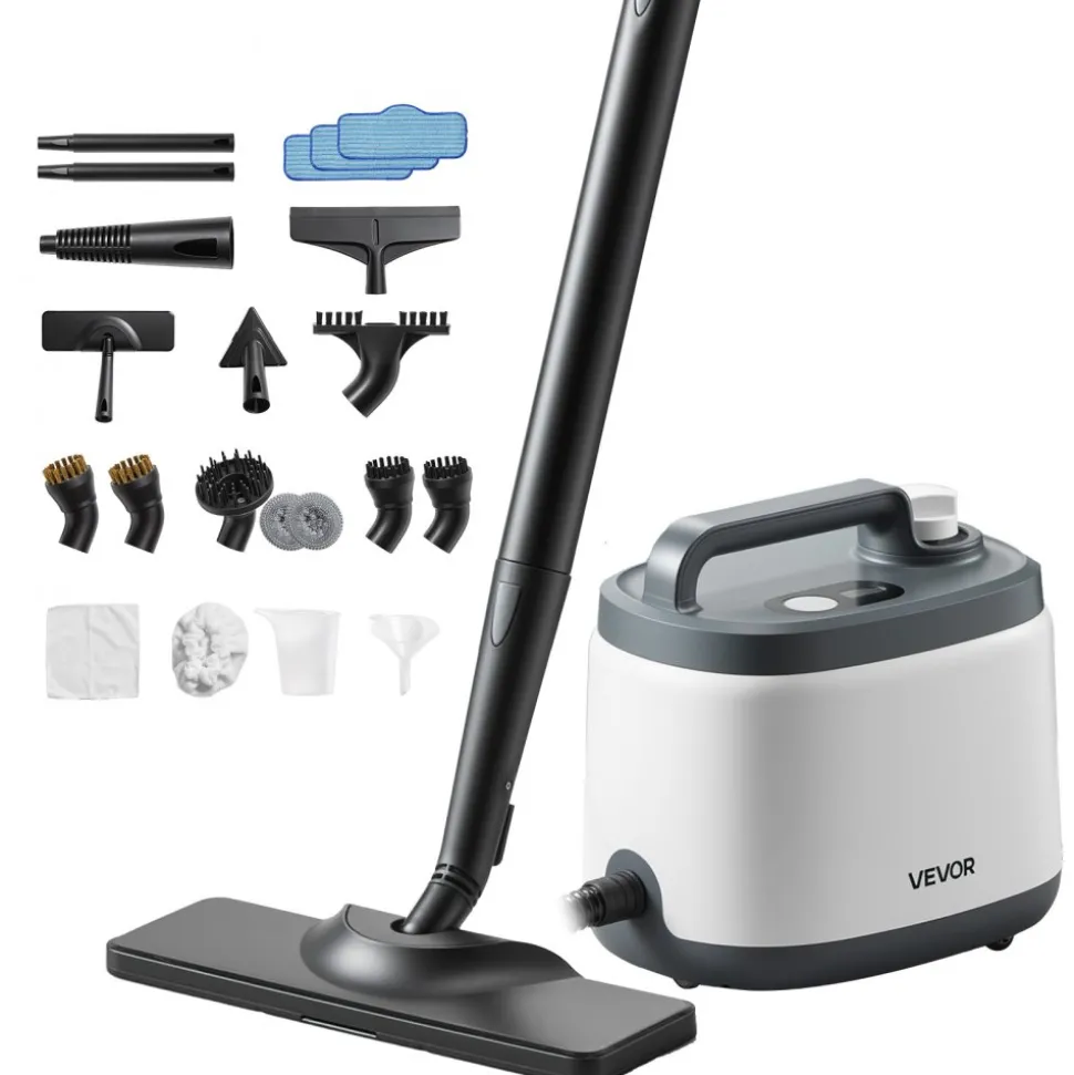 VEVOR Steam Cleaner, 51 oz Tank, Steamer for Cleaning with 19 Accessories, Extended Power Cord and Hose, Portable Handle, Fast Heating, Powerful Canister Steam Cleaner for Home, Car Detailing, Floors