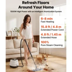 VEVOR Steam Cleaner, 34 oz Tank, Steamer for Cleaning with 20 Accessories, Extended Power Cord and Hose, Portable Handle, Fast Heating, Powerful Canister Steam Cleaner for Home, Car Detailing, Floors