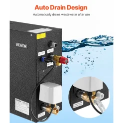 VEVOR Steam Generator, 9 kW Steam Shower System with Controller for Home Sauna Bath Spa, Commercial Auto Drain Kit with Overheat, Dry-Run & Overpressure Protection, 10 Min to 24h Efficient, Black