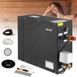 VEVOR Steam Generator, 4 kW Steam Shower System with Controller for Home Sauna Bath Spa, Commercial Auto Drain Kit with Overheat, Dry-Run & Overpressure Protection, 10 Min to 24h Efficient, Black