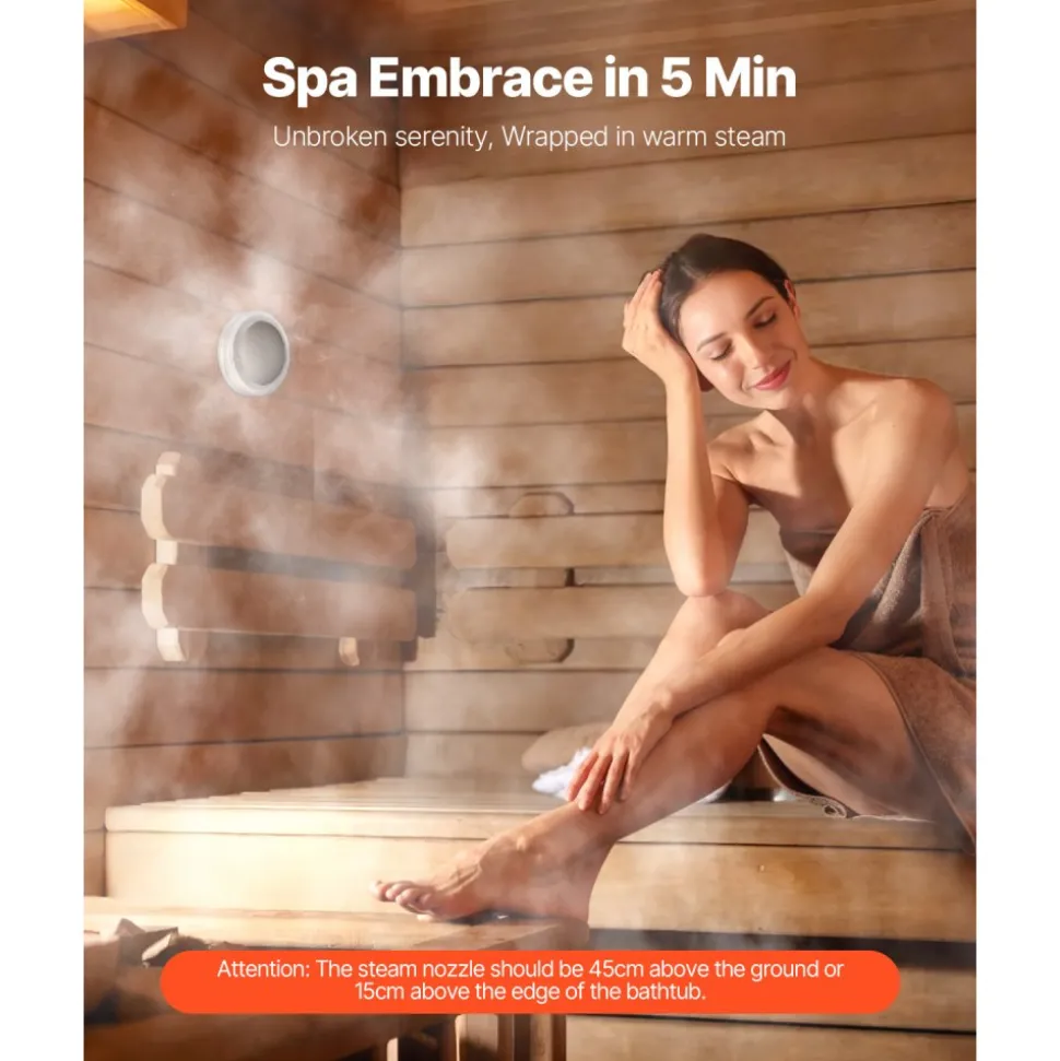 VEVOR Steam Generator, 7.5 kW Steam Shower System with Controller for Home Sauna Bath Spa, Commercial Auto Drain Kit with Overheat, Dry-Run & Overpressure Protection, 10 Min to 24h Efficient, Black