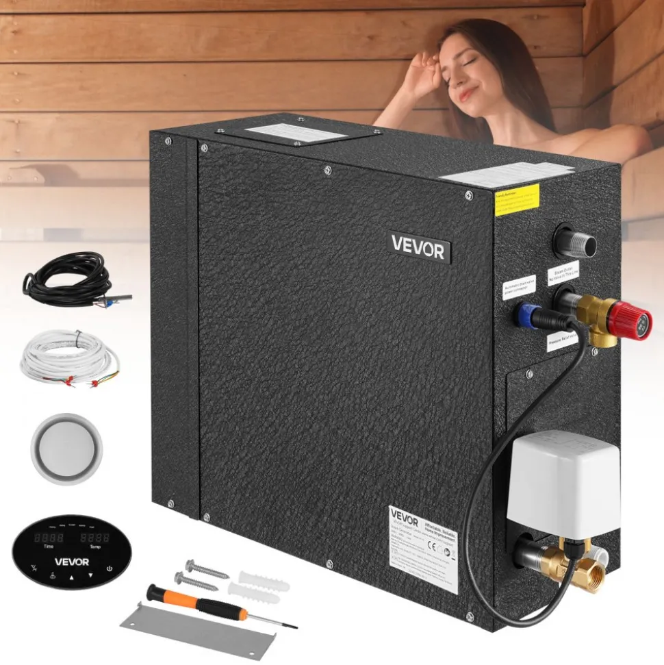 VEVOR Steam Generator, 7.5 kW Steam Shower System with Controller for Home Sauna Bath Spa, Commercial Auto Drain Kit with Overheat, Dry-Run & Overpressure Protection, 10 Min to 24h Efficient, Black