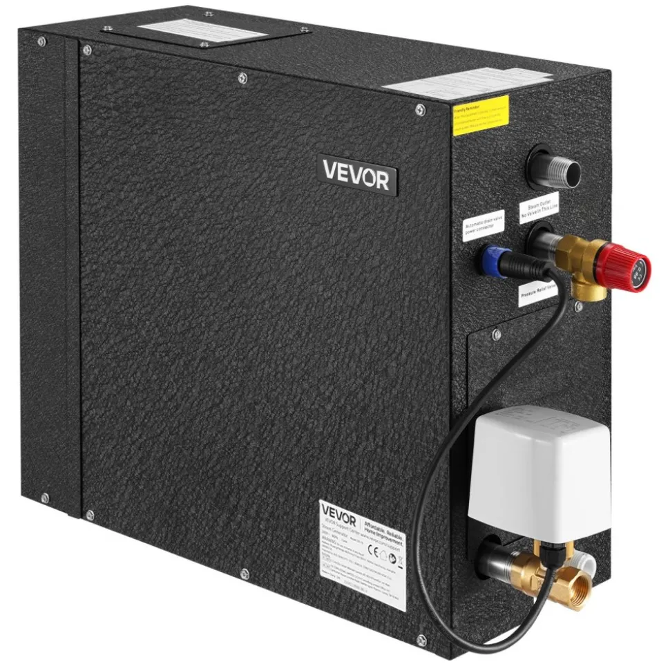 VEVOR Steam Generator, 7.5 kW Steam Shower System with Controller for Home Sauna Bath Spa, Commercial Auto Drain Kit with Overheat, Dry-Run & Overpressure Protection, 10 Min to 24h Efficient, Black