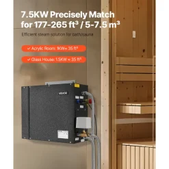 VEVOR Steam Generator, 7.5 kW Steam Shower System with Controller for Home Sauna Bath Spa, Commercial Auto Drain Kit with Overheat, Dry-Run & Overpressure Protection, 10 Min to 24h Efficient, Black