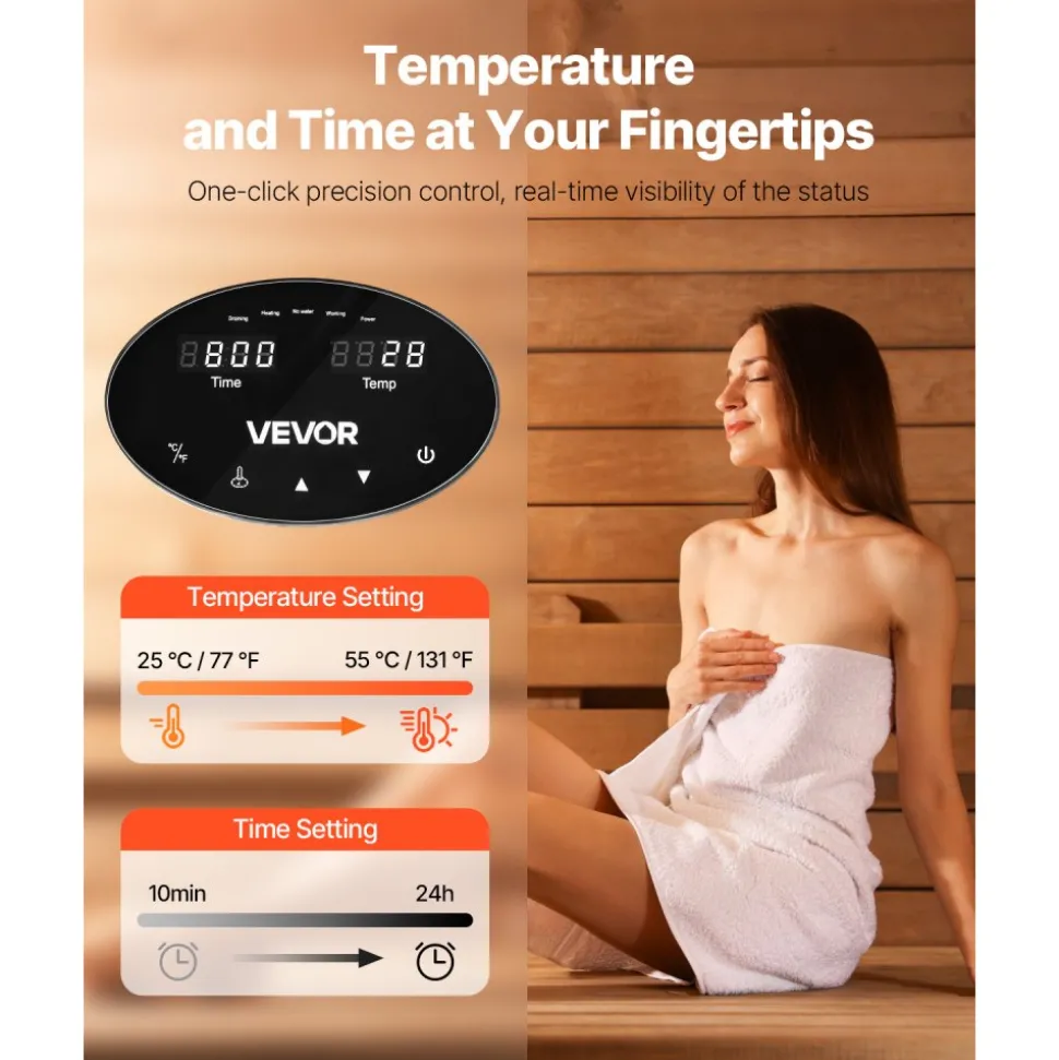 VEVOR Steam Generator, 7.5 kW Steam Shower System with Controller for Home Sauna Bath Spa, Commercial Auto Drain Kit with Overheat, Dry-Run & Overpressure Protection, 10 Min to 24h Efficient, Black