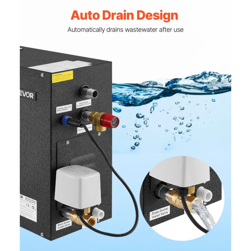 VEVOR Steam Generator, 7.5 kW Steam Shower System with Controller for Home Sauna Bath Spa, Commercial Auto Drain Kit with Overheat, Dry-Run & Overpressure Protection, 10 Min to 24h Efficient, Black