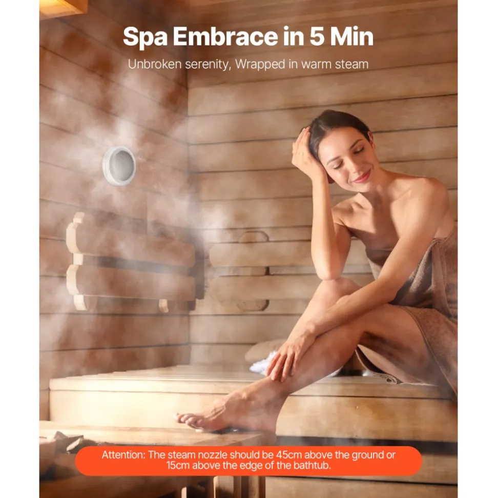 VEVOR Steam Generator, 6 kW Steam Shower System with Controller for Home Sauna Bath Spa, Commercial Auto Drain Kit with Overheat, Dry-Run & Overpressure Protection, 10 Min to 24h Efficient, Black
