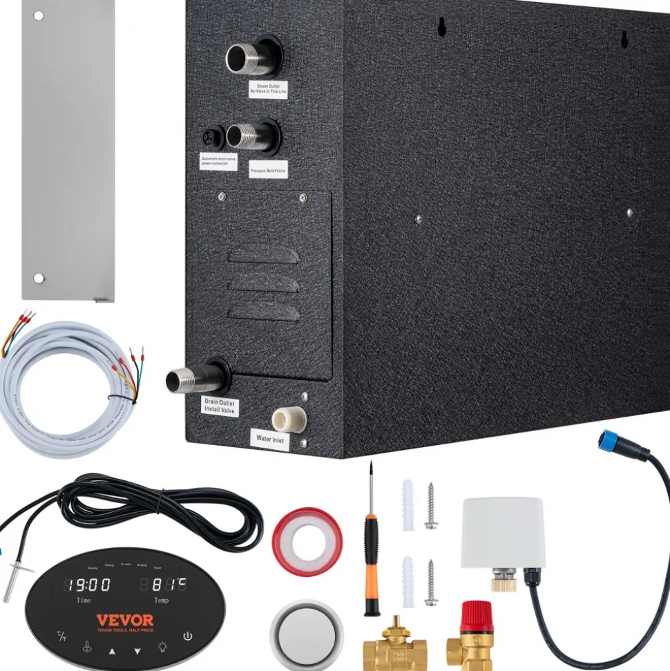 VEVOR Steam Shower Generator, 15 kW, Segmented Heating & Temperature Customization & 24h Timer Steam Bath Kit, Automatic Drainage Luxury Home Steam Shower System, Acrylic Room Tested to UL Standards