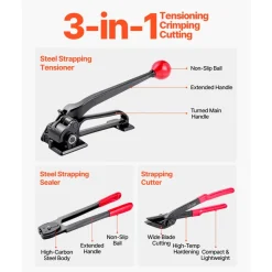 VEVOR Steel Banding Strapping Kit, Heavy Duty Banding Sealer Tool with 600 ft Binding Straps, 300 Metal Seals, Manual Pallet Packaging Strapping Kit for Warehouse, Transportation, Industrial Bundling