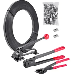 VEVOR Steel Banding Strapping Kit, Heavy Duty Banding Sealer Tool with 600 ft Binding Straps, 300 Metal Seals, Manual Pallet Packaging Strapping Kit for Warehouse, Transportation, Industrial Bundling