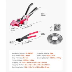 VEVOR Steel Banding Strapping Kit, Heavy Duty Banding Sealer Tool with 200 ft Binding Straps, 200 Metal Clasps, Manual Pallet Packaging Strapping Kit for Warehouse, Transportation, Industrial Bundling