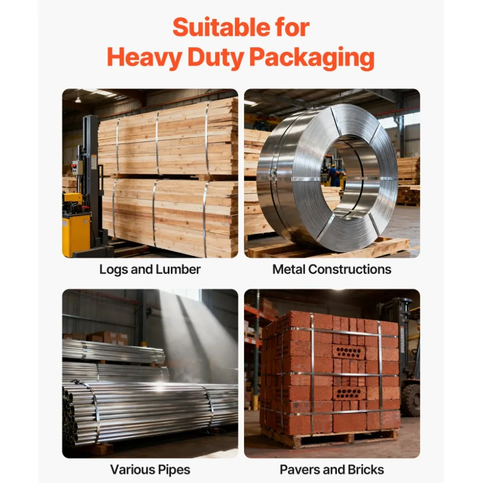 VEVOR Steel Banding Strapping Kit, Heavy Duty Banding Sealer Tool with 200 ft Binding Straps, 200 Metal Clasps, Manual Pallet Packaging Strapping Kit for Warehouse, Transportation, Industrial Bundling
