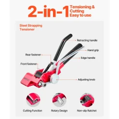 VEVOR Steel Banding Strapping Kit, Heavy Duty Banding Sealer Tool with 100 ft Binding Straps, 100 Metal Clasps, Manual Pallet Packaging Strapping Kit for Warehouse, Transportation, Industrial Bundling