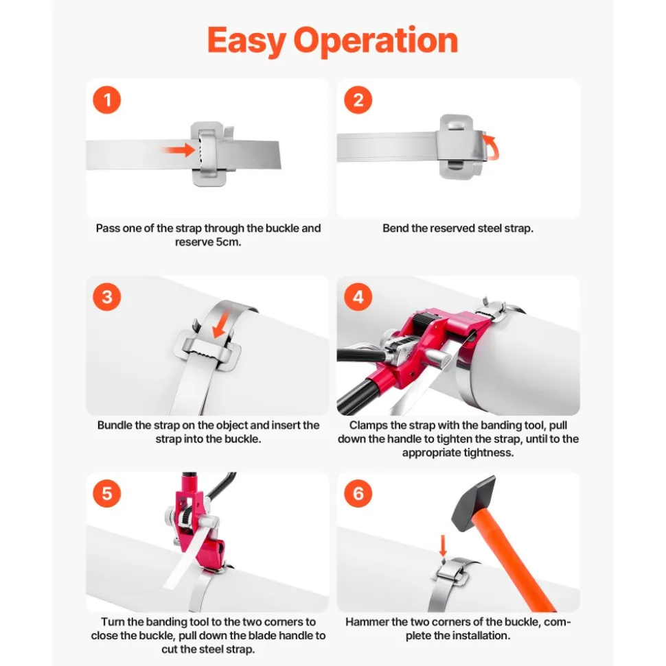 VEVOR Steel Banding Strapping Kit, Heavy Duty Banding Sealer Tool with 400 ft Binding Straps, 400 Metal Clasps, Manual Pallet Packaging Strapping Kit for Warehouse, Transportation, Industrial Bundling