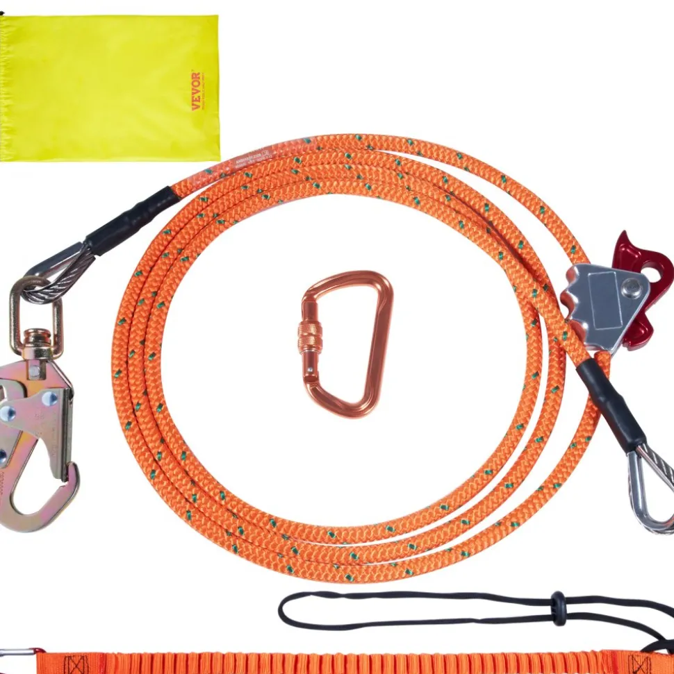 VEVOR Steel Core flipline, 1/2" x 12' Arborist Flipline, Flip Line for Tree Climbing with Alloy Steel Snap Hook, Aluminum Alloy Carabiner and Extra Tool Lanyard, for Arborist, Tree Climbers