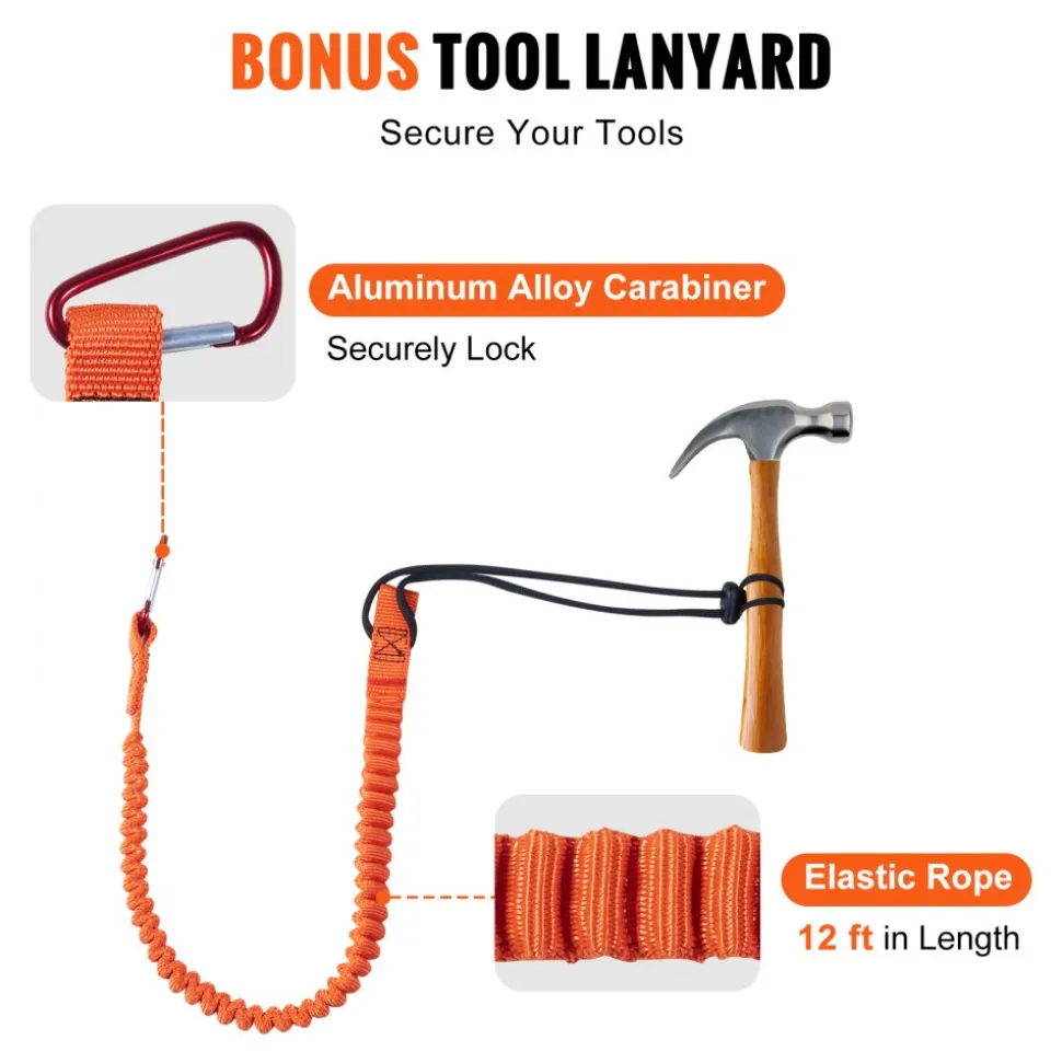 VEVOR Steel Core flipline, 1/2" x 12' Arborist Flipline, Flip Line for Tree Climbing with Alloy Steel Snap Hook, Aluminum Alloy Carabiner and Extra Tool Lanyard, for Arborist, Tree Climbers