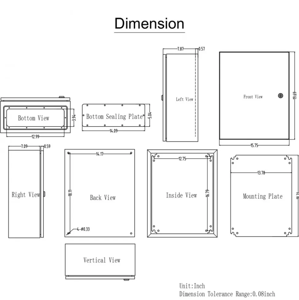 VEVOR Steel Electrical Box, 20"x 16"x 8", 304 Stainless Steel Electrical Enclosure Box, Wall-Mounted Outdoor Electrical Electronic Equipment Enclosure with Mounting Plate Hinges Lock, IP66 Waterproof