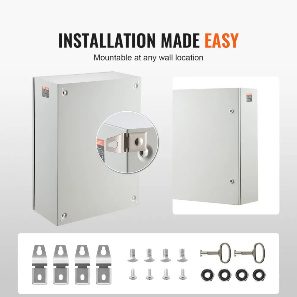 VEVOR Steel Electrical Box, 16"x 12"x 10", 304 Stainless Steel Electrical Enclosure Box, Wall-Mounted Outdoor Electrical Electronic Equipment Enclosure with Mounting Plate Hinges Lock, IP66 Waterproof