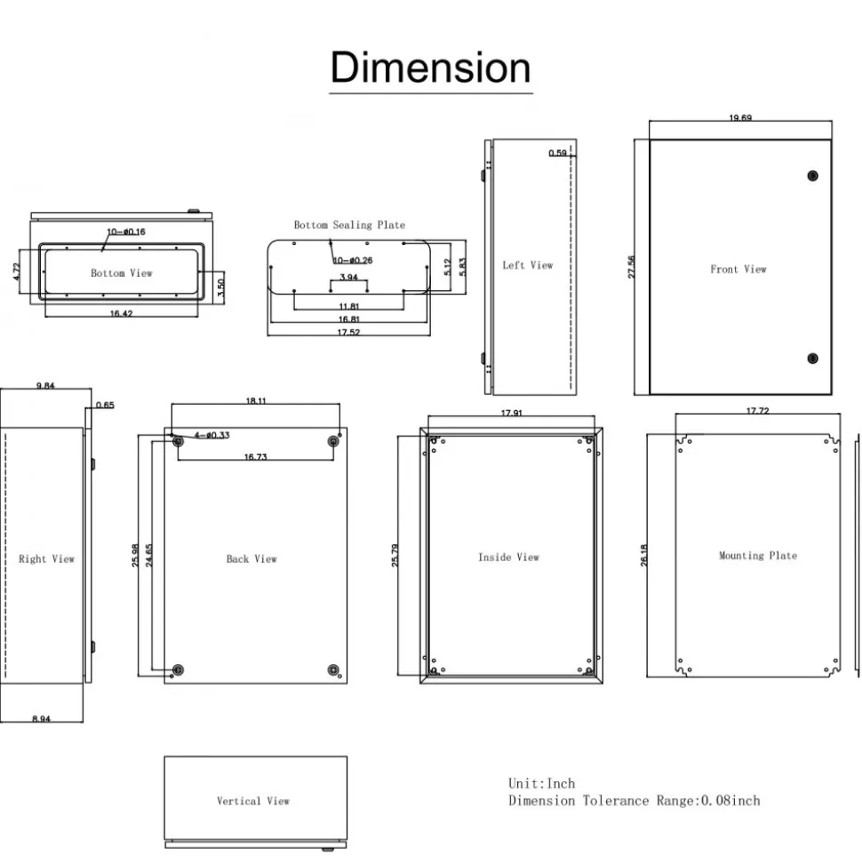 VEVOR Steel Electrical Box, 16"x 12"x 10", 304 Stainless Steel Electrical Enclosure Box, Wall-Mounted Outdoor Electrical Electronic Equipment Enclosure with Mounting Plate Hinges Lock, IP66 Waterproof