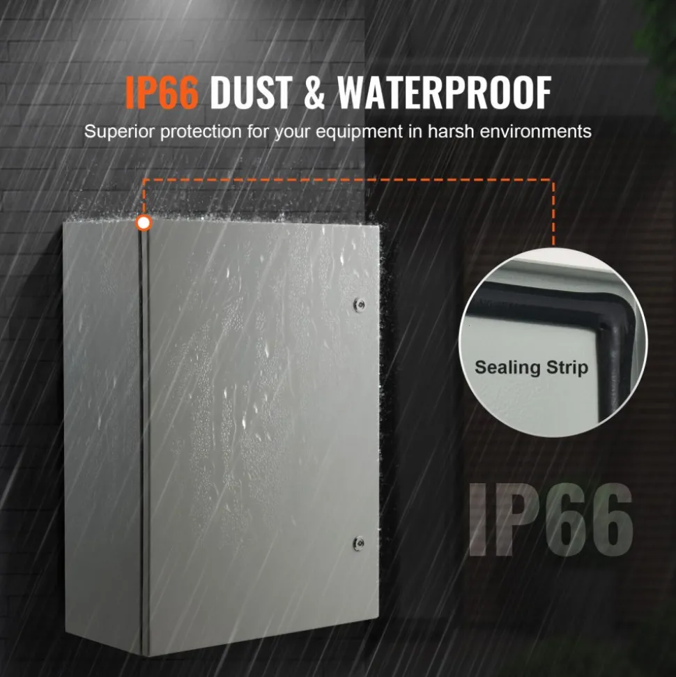 VEVOR Steel Electrical Box, 16"x 12"x 10", 304 Stainless Steel Electrical Enclosure Box, Wall-Mounted Outdoor Electrical Electronic Equipment Enclosure with Mounting Plate Hinges Lock, IP66 Waterproof