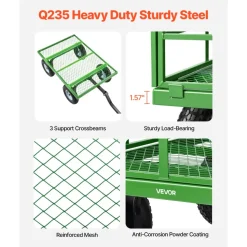 VEVOR Steel Garden Cart, 1200 lbs Heavy Duty Pullable Garden Wagon Yard Cart, 2 in 1 Outdoor Metal Utility Wagon Yard Trailer with 13" All Terrain Tires, Mesh Detachable Sides and 180° Rotating Handle