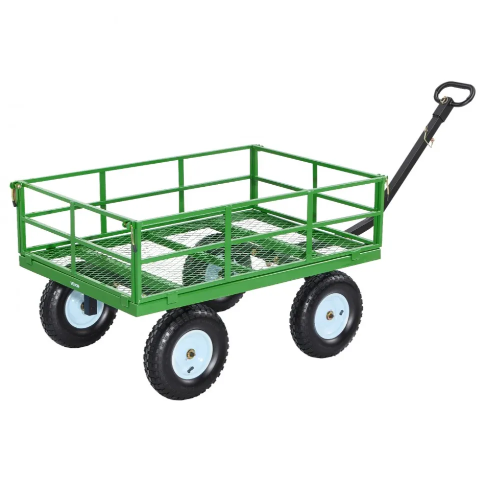 VEVOR Steel Garden Cart, 1200 lbs Heavy Duty Pullable Garden Wagon Yard Cart, 2 in 1 Outdoor Metal Utility Wagon Yard Trailer with 13" All Terrain Tires, Mesh Detachable Sides and 180° Rotating Handle